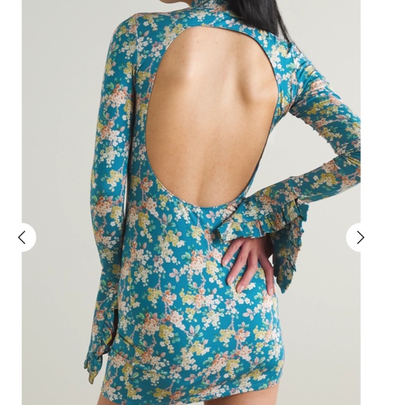 LES RÊVERIES Open-back ruffled floral-print stretch-jersey turtleneck mini dress - Picture 2 of 6